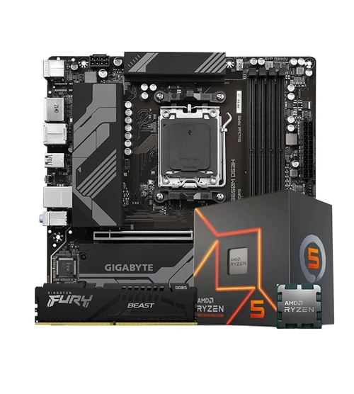 Kit Upgrade AMD Ryzen 5 7600 + Placa Mãe AM5 Gigabyte B650M + Memória DDR5 16GB 5200MHz
