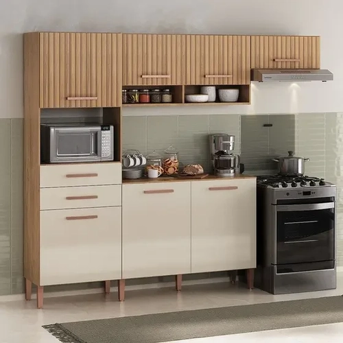 COZINHA COM BALCÃO FORTALEZA CANELATO 3D