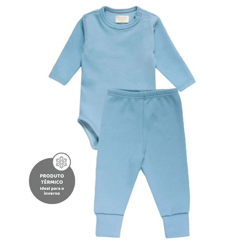 Conjunto Body Manga Longa e Mijão Canelado Térmico - Azul