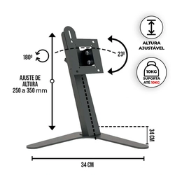 Suporte de Mesa Com Ajuste de Altura e Inclinação para Monitor de 10 a 27 - Mt Slim