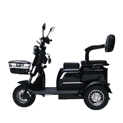 Triciclo Elétrico Fenix Preto Dois Assentos Tração Reduzida 3 Lugares
