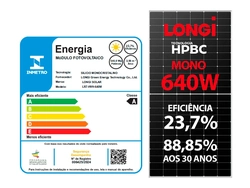 Painel Solar Fotovoltaico LONGi LR7-72HVH-640M – 640 W, 144 Células, Monocristalino BC, 24,03% de Eficiência