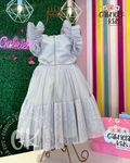 Vestido Tule Cinza com Strass Luxo Festa