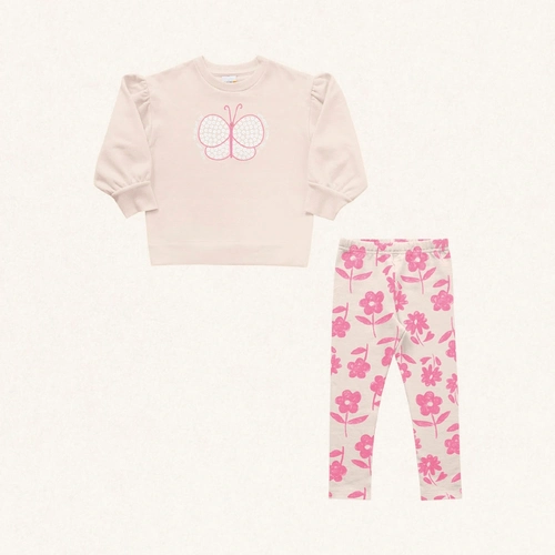 Conjunto Blusão Moletome Calça Legging Borboletas Baunilha Pink Fakini - Feminino
