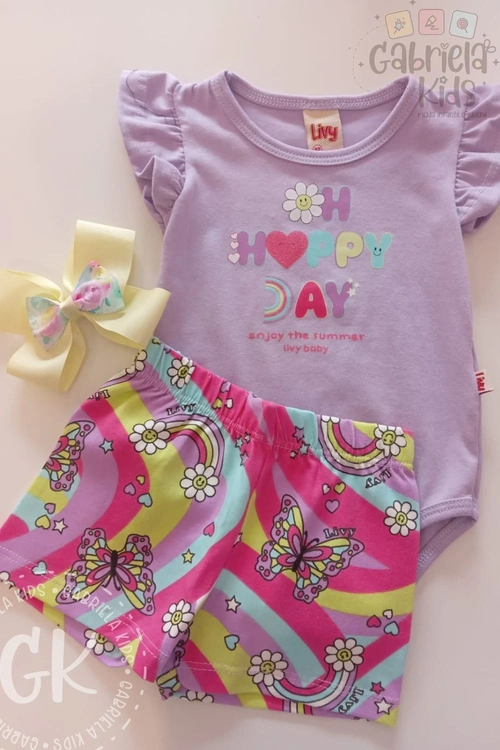conjunto com body roxo  happy day
