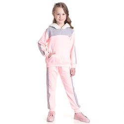 Conjunto Manga Longa Moletom com Capuz Rosa e Mescla Randa Mundu - Feminino