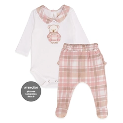 Conjunto Body Manga Longa Bordado com Gola e Mijão Babadinho Suedine Feminino - Brinquedos Femininos