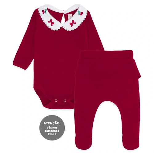 Conjunto Body Manga Longa com Gola e Mijão Babado Feminino - Cerejinhas