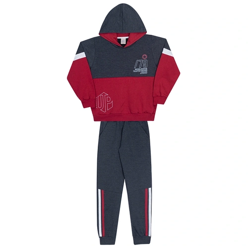 Conjunto Moletom Peluciado Manga Longa com Capuz Vermelho Randa Mundu - Masculino