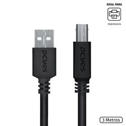Cabo para Impressora Usb a 2.0 Macho para Usb b 2.0 Macho 28awg Puro Cobre 3 Metros - Puabm2-3