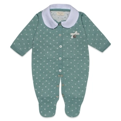 Macacão Manga Longa Tricot Poá com Gola Feminino – Verde