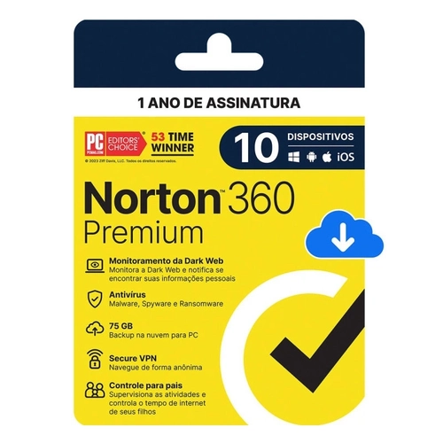Antivírus Norton 360 Premium - 10 Dispositivos - 12 Meses Esd - 21414573