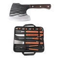 Kit Churrasco 1 Cutepo Machado, 1 Estojo resistente, 1 Faca do chef, 1 Garfo, 1 Pegado, 1 Espátula, 1 Amolador e 4 Pegador de petisco