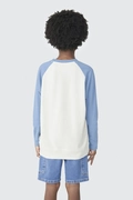 Camiseta Manga Longa Raglan Branca e Azul Hering - Masculina