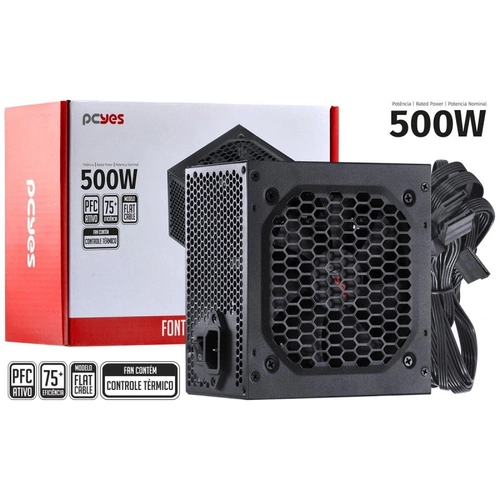 Fonte 500W Pcyes Spark 500w - Pfc Ativo - Cabos Flat - Pxsp500wpt