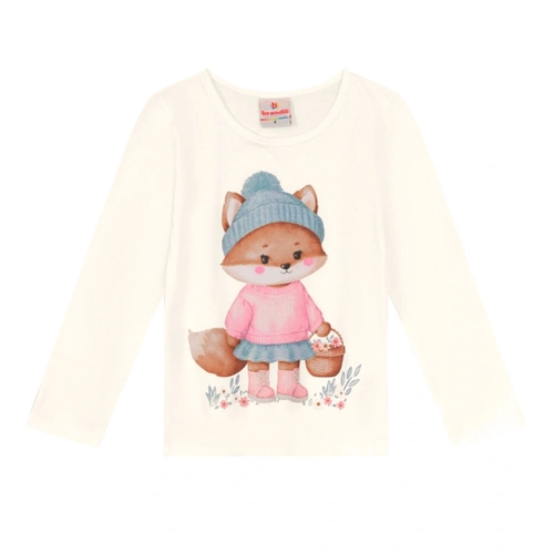Camiseta Manga Longa Estampada Raposinha Off White Brandili - Feminina
