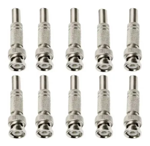Kit 10 Peças Conector Bnc Com Mola/parafuso Plug Cftv