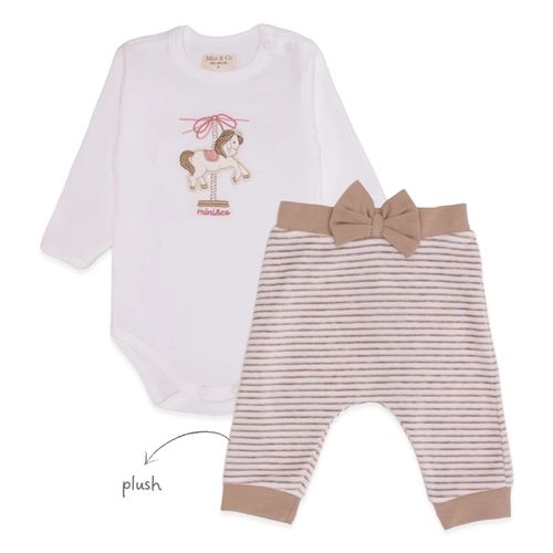 Conjunto Body Manga Longa Bordado e Calça Plush Feminino - Brinquedos Femininos