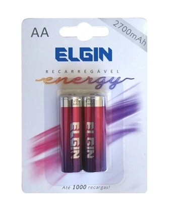 Pilha Recarregável AA Elgin 2700mah ( pequena ) com 2 unidades.