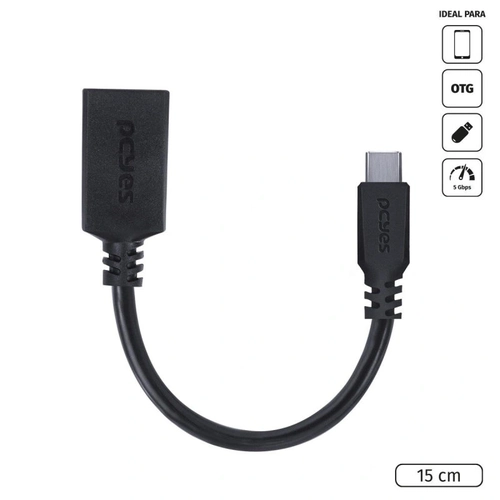Adaptador Otg Tipo c para Usb a 3.0 para Celular Smartphone 15 Cm Preto - P3amup-15