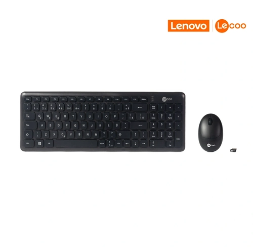 Kit Teclado + Mouse Sem Fio, KW204, Preto, Lecoo