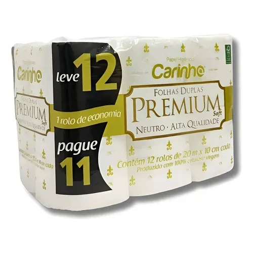 Papel Higiênico Folha Dupla 12 Rolos Carinho