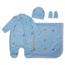 Kit Saída Maternidade Coelhinho Azul Mescla Baby - Masculino