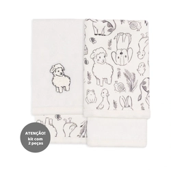 Kit de 2 Toalhas de Boca Suedine com Forro Atoalhado Unissex - Fazendinha