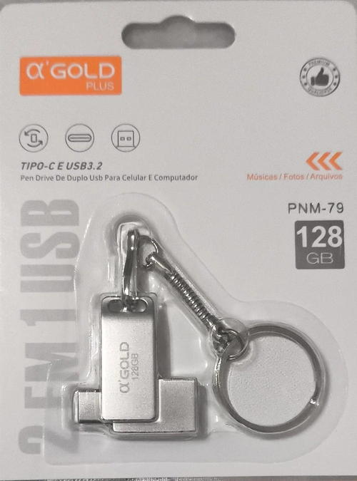 Pen Drive 128gb Mini Metal Chaveiro Tipo-c Usb 3.2 Otg Pnm-79 - Agold