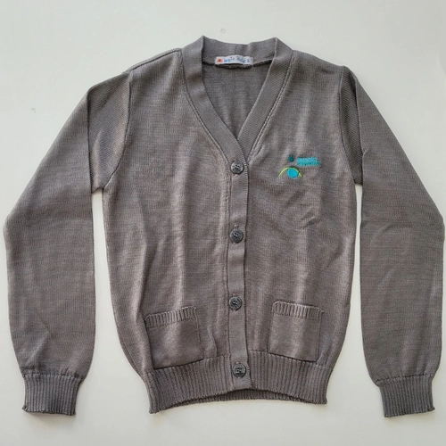 Cardigan cinza de tricô bordado
