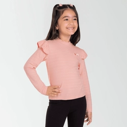 Blusa Manga Longa Babado Viscose Listrada Cativa - Feminina