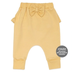 Calça Avulsa Pala, Babado e Laço Suedine Amarela Feminina – Elefantinha