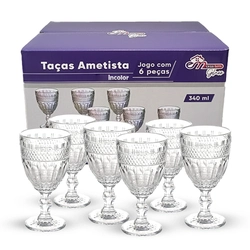 Conjunto de Taças de vidro Ametista Incolor Em casa Tem 340ML 06 UNIDADES