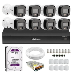 Kit 8 Câmeras Intelbras VHD 3220 B Full Color Full HD 1080p com Infravermelho de 20 Metros + DVR Gravador de Vídeo Intelbras IMHDX 3108-C + HD 1TB Purple