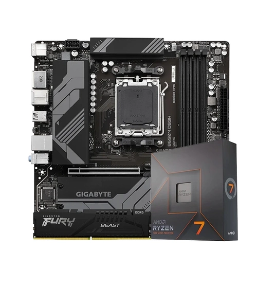 Kit Upgrade AMD Ryzen 7 7700X + Placa Mãe AM5 Gigabyte B650M + Memória DDR5 16GB 5200MHz