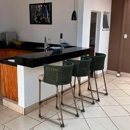 Banqueta  em Corda Nauticá e Alumínio Epóxi Berlim (kit com 3)