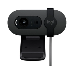 Webcam Logitech Full HD BRIO 100 Grafit, Microfone, USB-C, Correção Automática, Grafite, Preto - 960-001586
