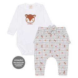 Conjunto Body Manga Longa Estampado e Calça Babado Suedine Feminino – Amigos da Floresta