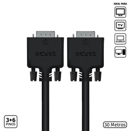 Cabo de Vídeo Vga 3+6 15 Pinos Macho para Vga 3+6 15 Pinos Macho 28awg Puro Cobre 30 Metros - Pvm36-30