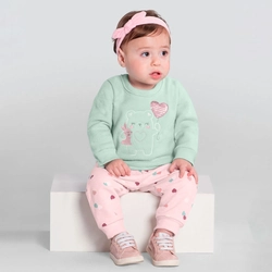 Conjunto Blusão Microsoft e Calça Jogger Ursinho Verde Brandili - Feminino