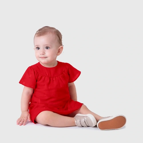 Vestido Manga Curta Malwee Plumete Com Detalhes Brilhosos Feminino - Vermelho