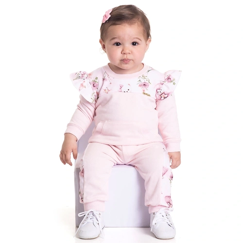 Conjunto Moletom Ursinho Rosa Cake Randa Mundu - Feminino
