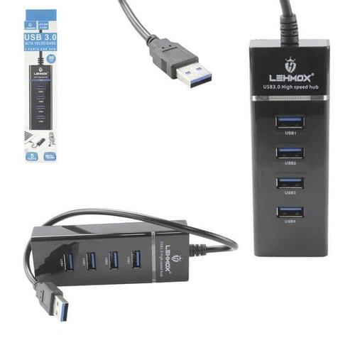 Hub USB LEHMOX 4 Portas 3.0 5bps Preto LEY-200