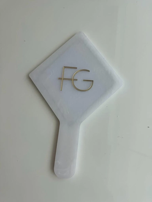 Espelho Madrepérola Branco  - Logo alto relevo inicial ou desenho