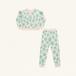 Conjunto Moletom Blusa e Calça Flores Verdes Fakini - Feminino