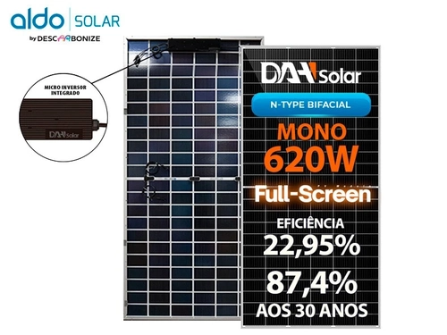 Kit Energia solar 200KWh - 1,86KWp com 3 Painéis Solares DAH 620W e MICRO INVERSOR DAH, Fibrocimento e metálica