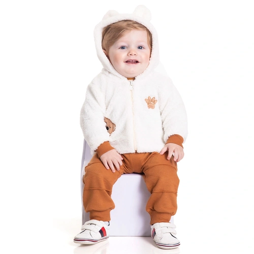 Conjunto Jaqueta Peluciada Capuz e Calça Moletom Bordado Cacau Randa Mundu - Masculino