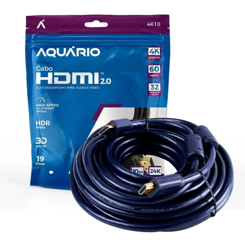 Cabo Hdmi Aquário 2.0 4K 3D 19 Pinos 10 Metros - 4K10