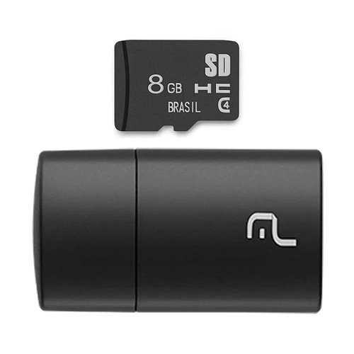 Pen Drive 2 Em 1 Leitor Usb + Cartao De Memoria Classe 4 8gb Preto Multilaser - Mc161