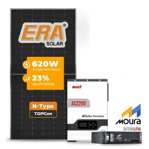 Gerador Off Grid 2,48kWp - ERA SOLAR 620Wp - MUST HP 5kW 220V - Bateria 4,8kWh Moura